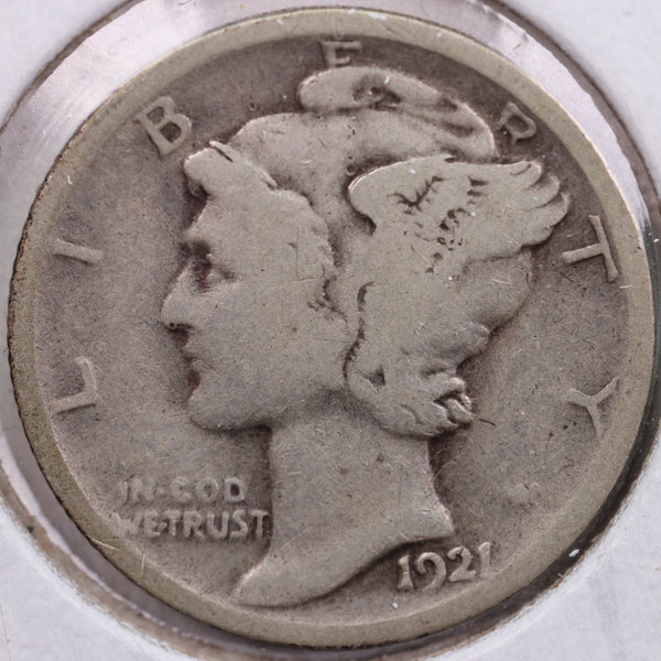 1921 Mercury Silver Dime, Fine Circulated Coin, Store #DE0021