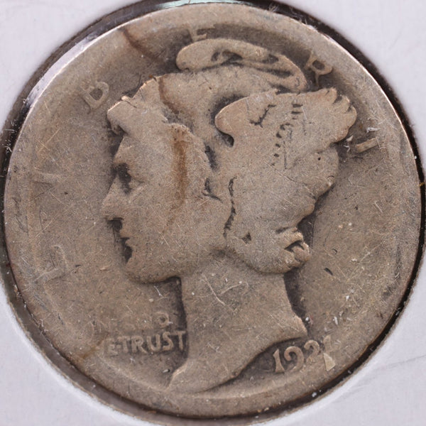 1921 Mercury Silver Dime, Good Circulated Coin, Store #DE0024