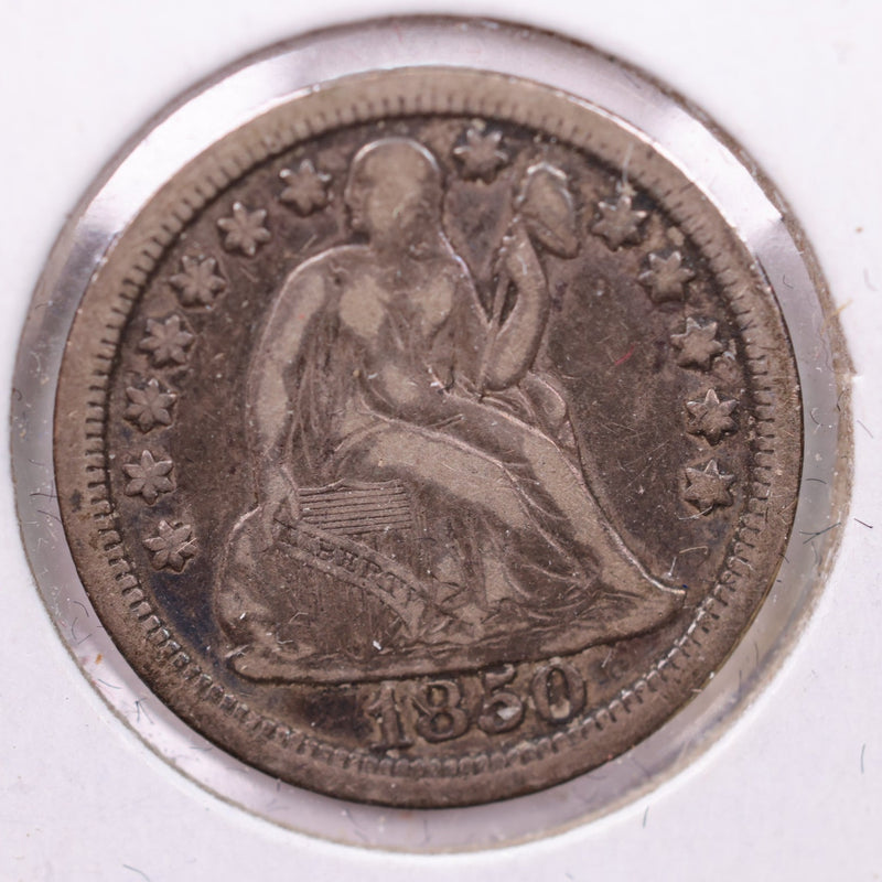 1850 Seated Liberty Silver Dime., V.F+., Store Sale