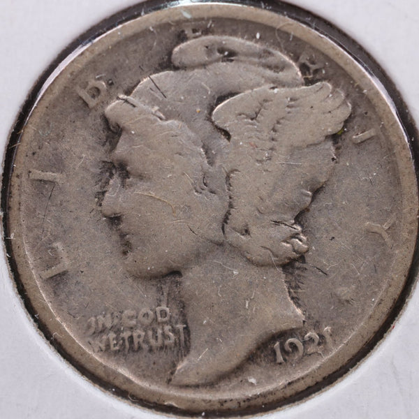 1921 Mercury Silver Dime, Very Fine Circulated Coin, Store #DE0025