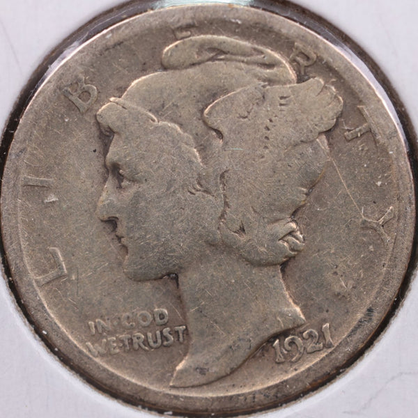 1921-D Mercury Silver Dime, Very Good Circulated Coin, Store #DE0027