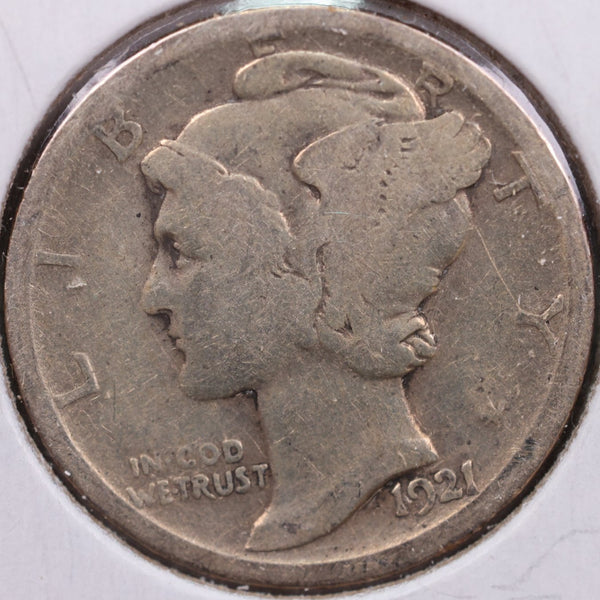 1921-D Mercury Silver Dime, Very Good Circulated Coin, Store #DE0026