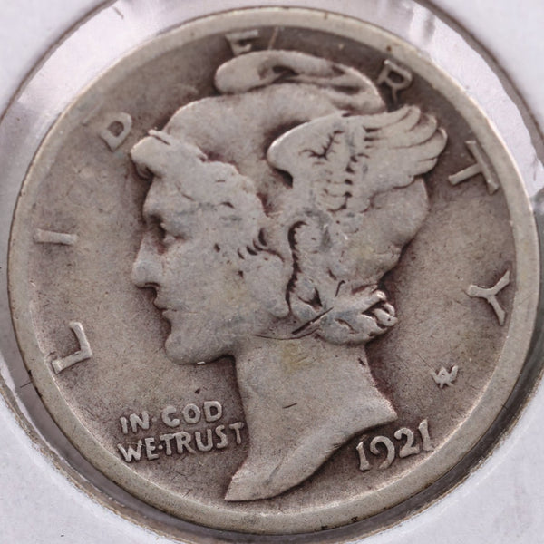 1921-D Mercury Silver Dime, Very Fine Circulated Coin, Store #DE0028