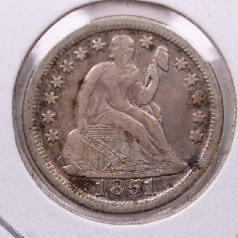 1851 Seated Liberty Silver Dime., V.F., Store Sale