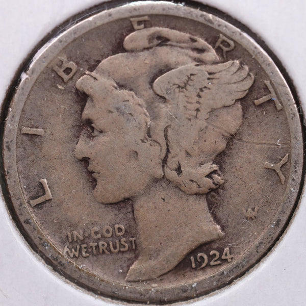 1924-S Mercury Silver Dime, Fine Circulated Coin, Store #DE0031