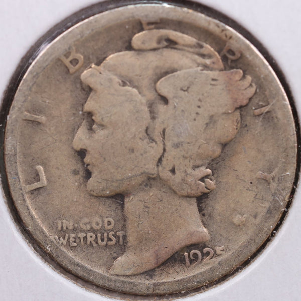 1925-S Mercury Silver Dime, Very Good Circulated Coin, Store #DE0035