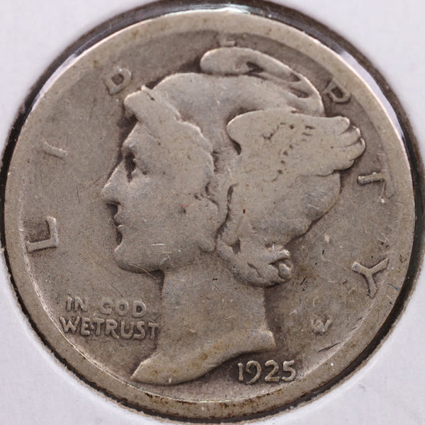 1925-S Mercury Silver Dime, Fine+ Circulated Coin, Store #DE0036