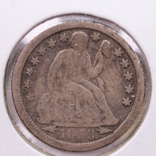 1853-O Seated Liberty Silver Dime., V.F. Details., Store Sale #19042