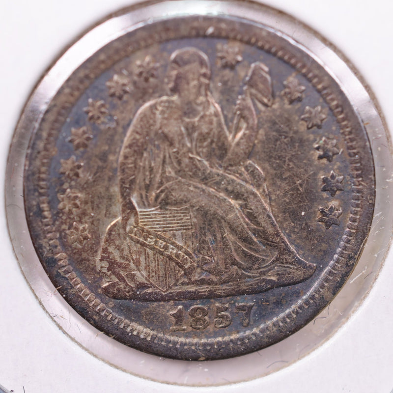 1857 Seated Liberty Silver Dime., Extra Fine., Store Sale