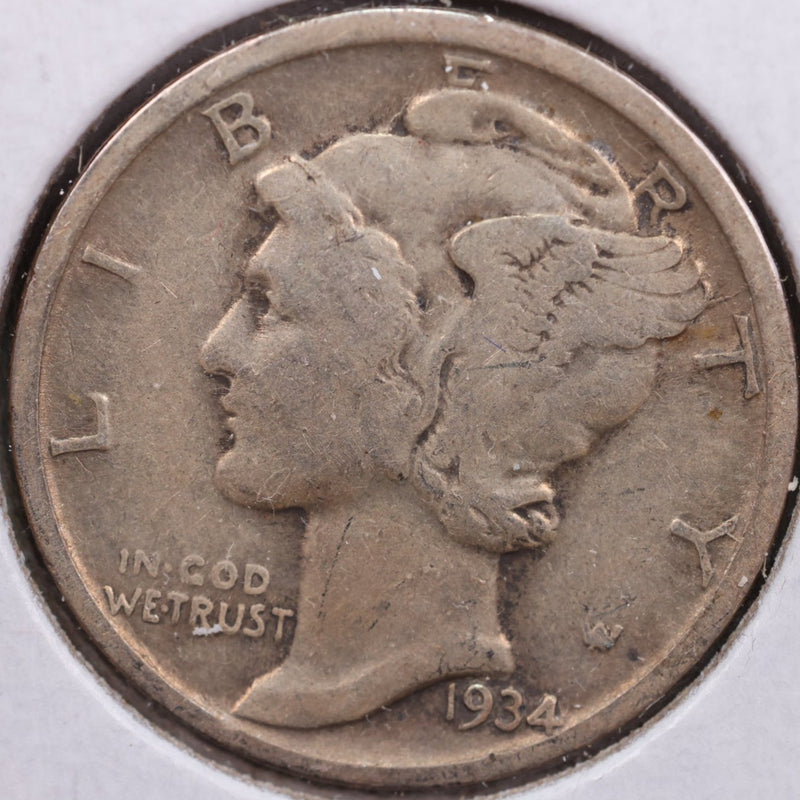 1934 Mercury Silver Dime, Very Fine Circulated Coin, Store