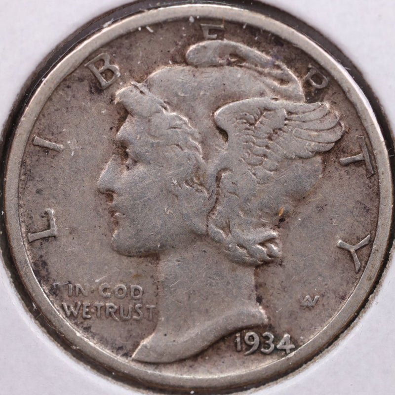 1934 Mercury Silver Dime, Very Fine Circulated Coin, Store