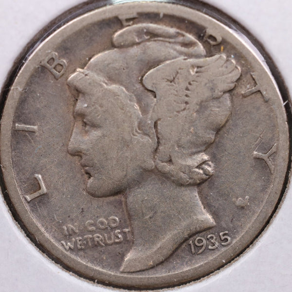 1935 Mercury Silver Dime, Very Fine Circulated Coin, Store #DE0056