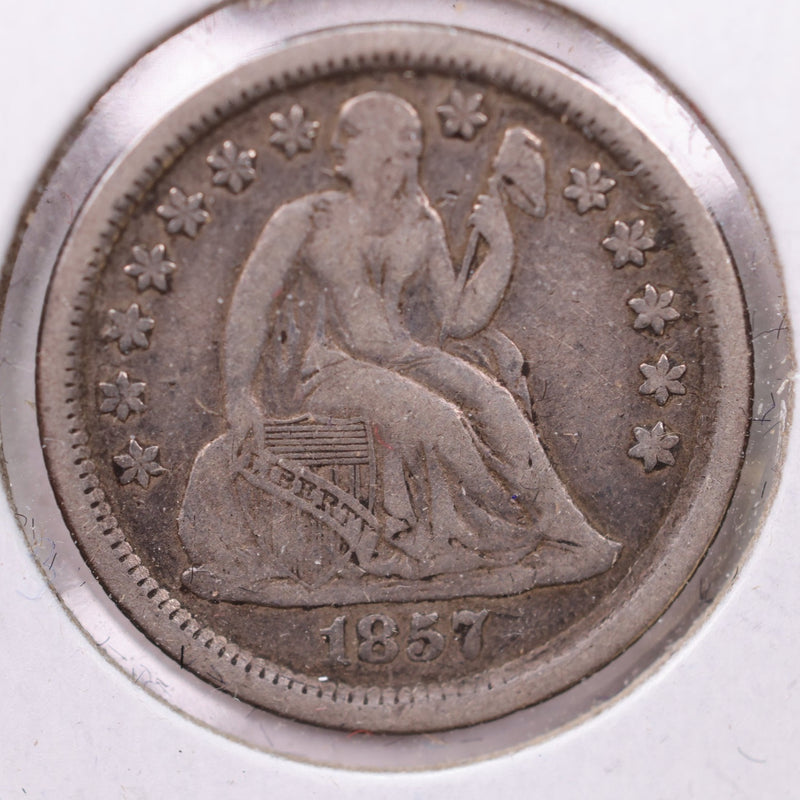 1857-O Seated Liberty Silver Dime., V.F +., Store Sale