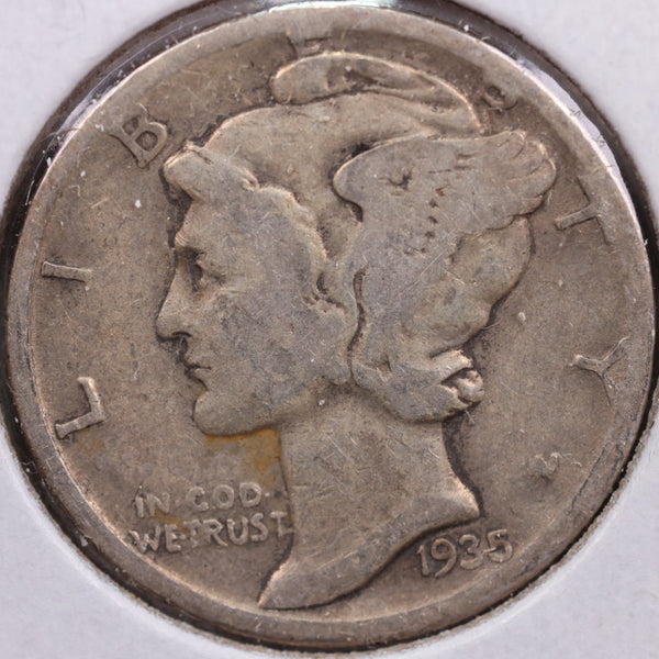 1935-S Mercury Silver Dime, Very Fine Circulated Coin, Store #DE0059