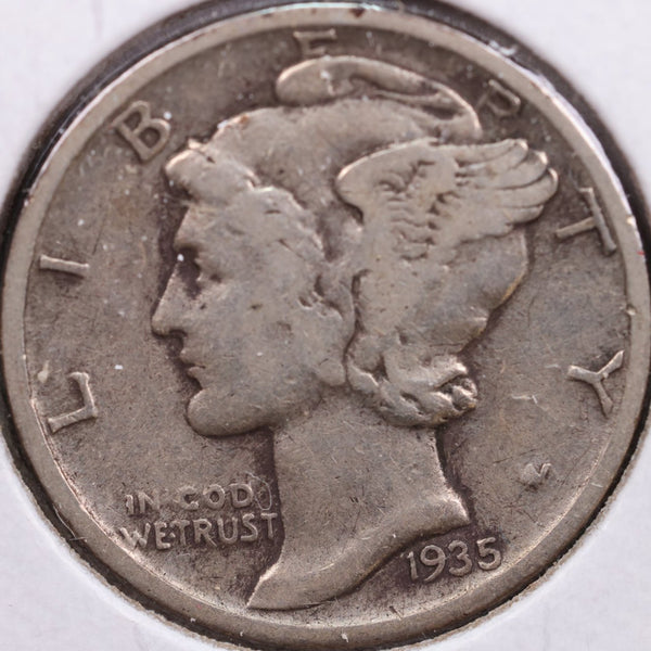 1935-S Mercury Silver Dime, Very Fine Circulated Coin, Store #DE0060