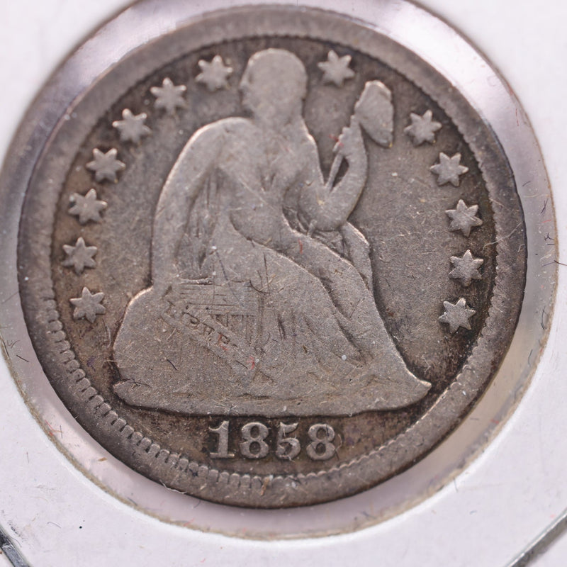 1858 Seated Liberty Silver Dime., Fine., Store Sale