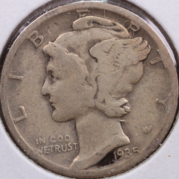 1935-S Mercury Silver Dime, Very Fine Circulated Coin, Store #DE0061