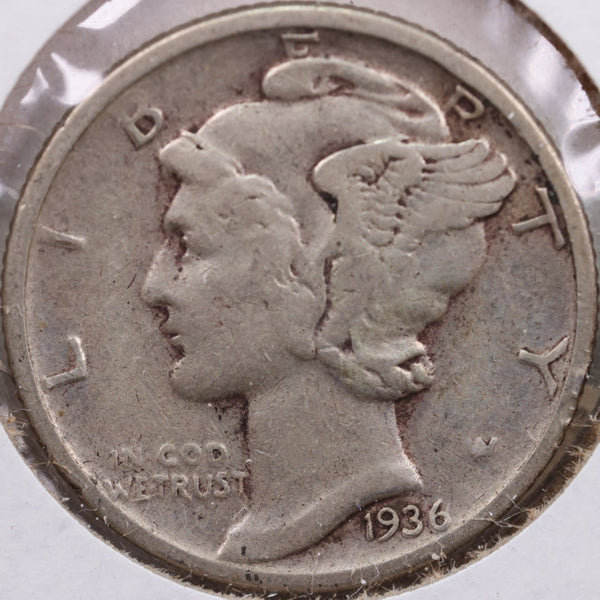 1936 Mercury Silver Dime, Very Fine Circulated Coin, Store #DE0063