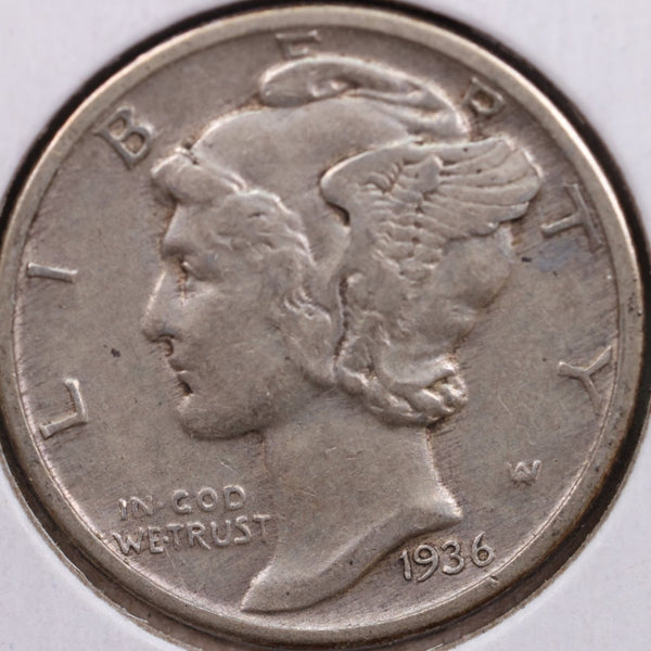 1936 Mercury Silver Dime, Extra Fine Circulated Coin, Store #DE0065