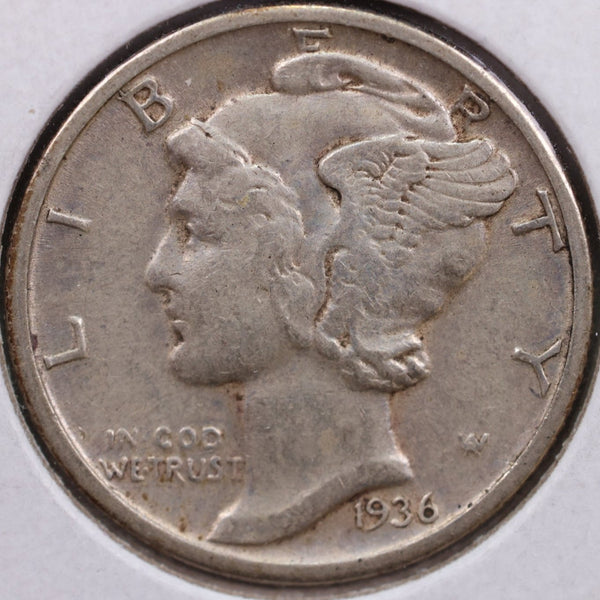 1936 Mercury Silver Dime, Extra Fine Circulated Coin, Store #DE0066