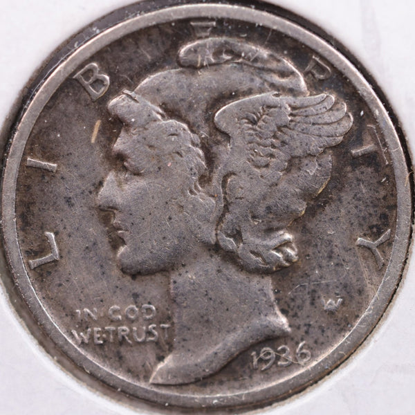 1936-D Mercury Silver Dime, Very Fine Circulated Coin, Store #DE0068