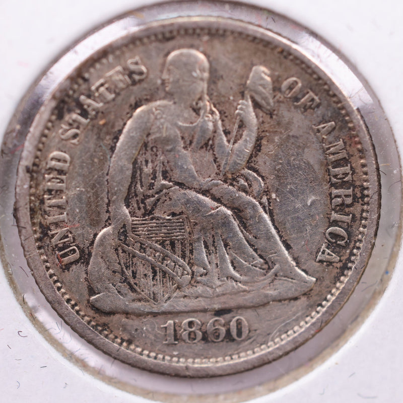 1860 Seated Liberty Silver Dime., X.F+., Store Sale