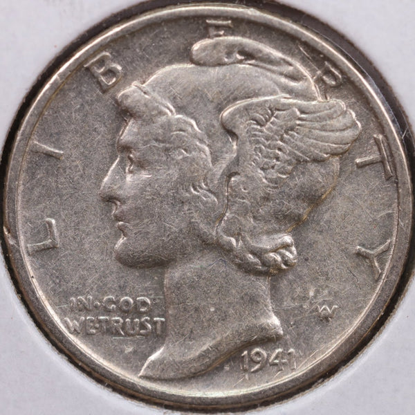 1941 Mercury Silver Dime, About Uncirculated Coin, Store #DE0071