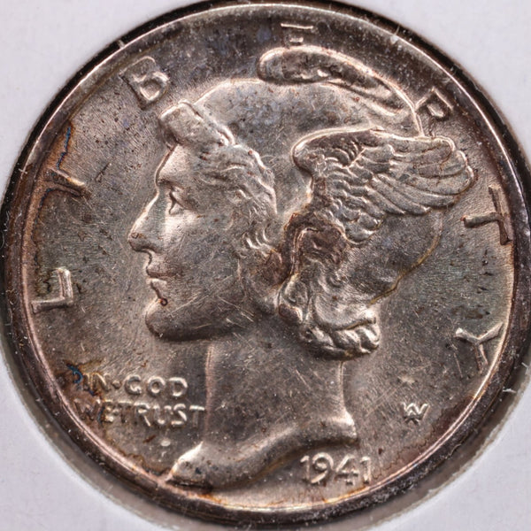 1941 Mercury Silver Dime, Mint State Uncirculated Coin, Store #DE0072