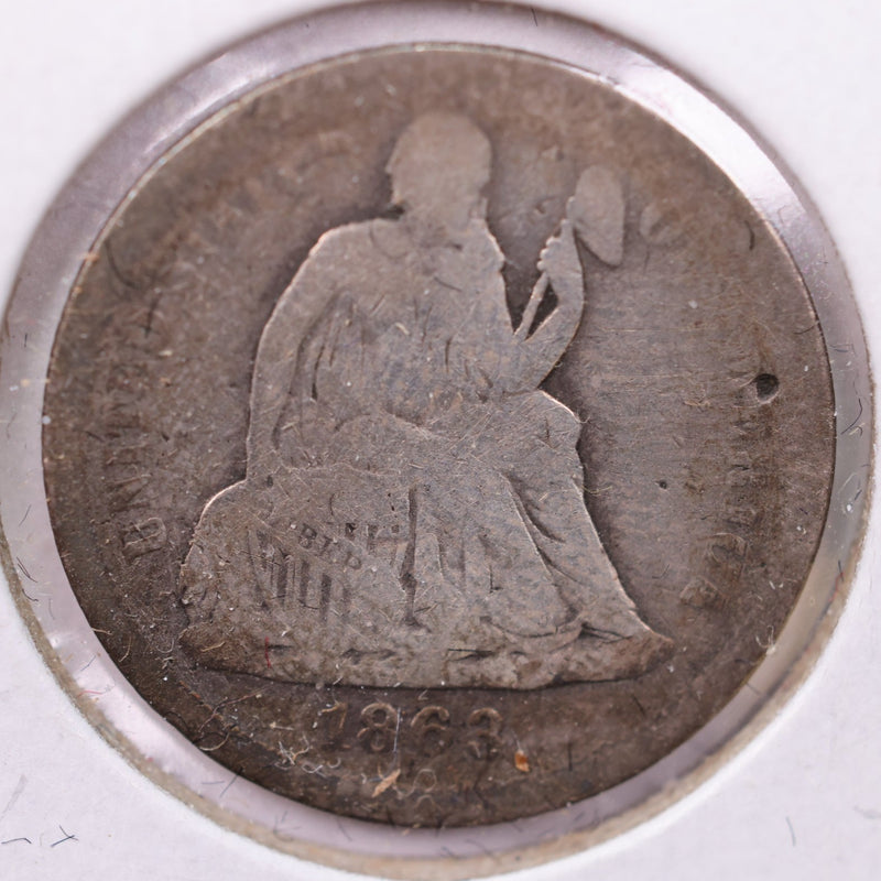 1863-S Seated Liberty Silver Dime., V.G +., Store Sale