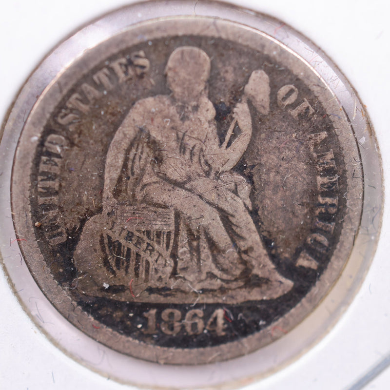 1864-S Seated Liberty Silver Dime., V.F +., Store Sale