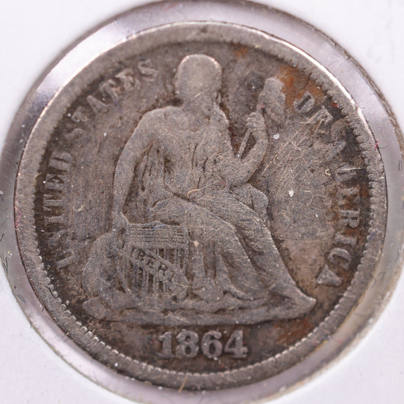 1864-S Seated Liberty Silver Dime., V.F +., Store Sale