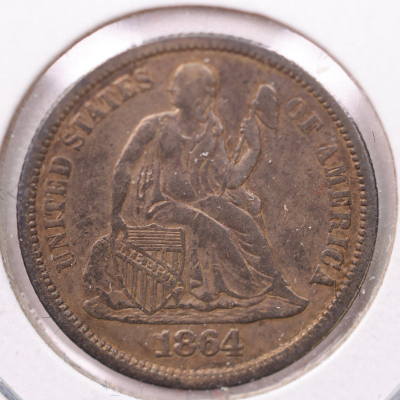 1864-S Seated Liberty Silver Dime., X.F +., Store Sale