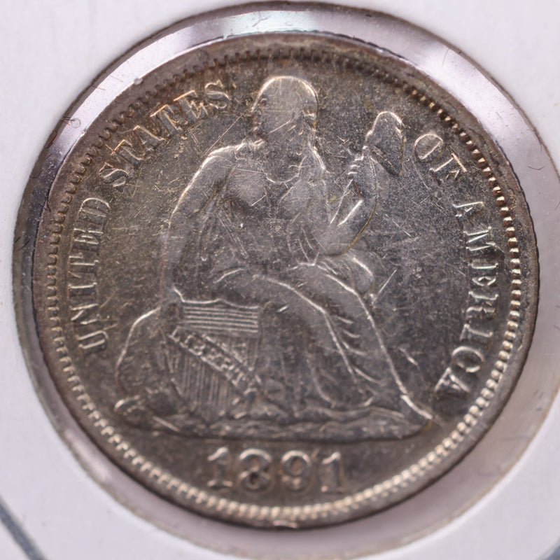 1891-O/S Seated Liberty Silver Dime., X.F.+., Store Sale