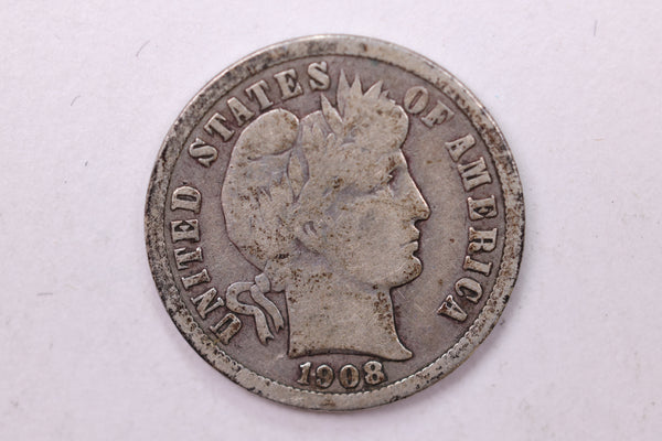 1908-D Barber Silver Dime., Very Good., Store Sale #19180