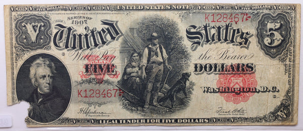 1907 $5., Legal Tender Note., Very Fine Circulated Currency., Store #LLT005