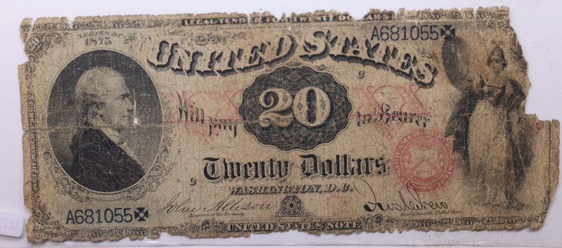 1875 $20., Legal Tender Note., Poor Circulated Currency., Store