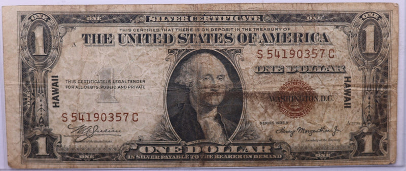 1935 A, $1., Silver Certificate., Hawaii Issue., Very Good., Store