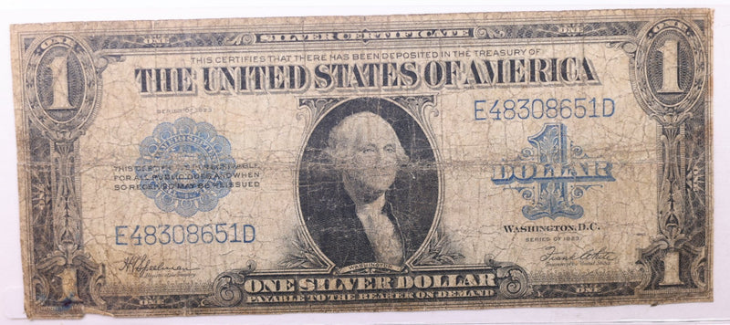 1923 $1 Silver Certificate., (Large)., "Horse Blanket"., Very Good., Store