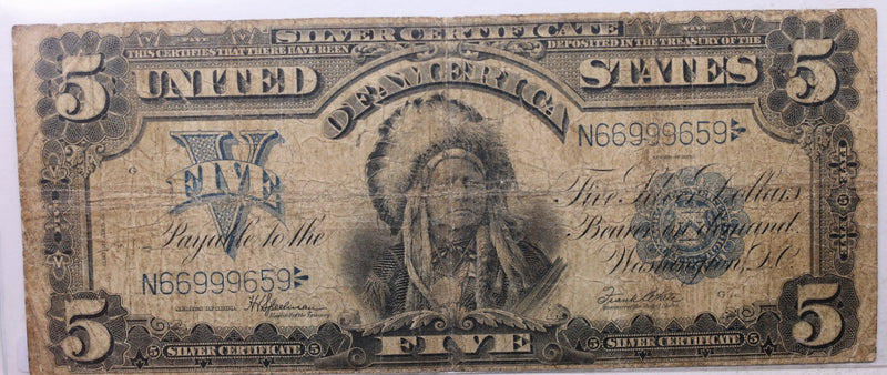 1899 $5 Silver Certificate., (Chief)., Fine Circulated Note., Store