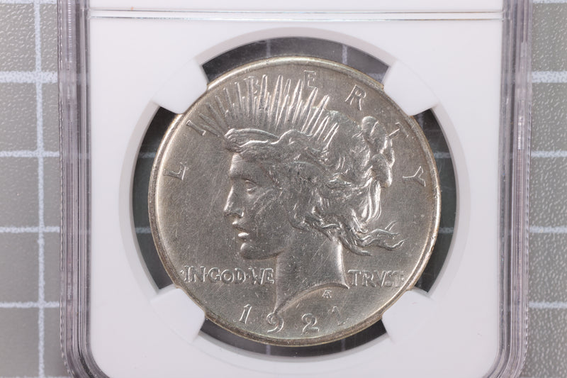 1921 Peace Silver Dollar, "Semi-Key Date", High Relief. Genuine NGC Holder, Store