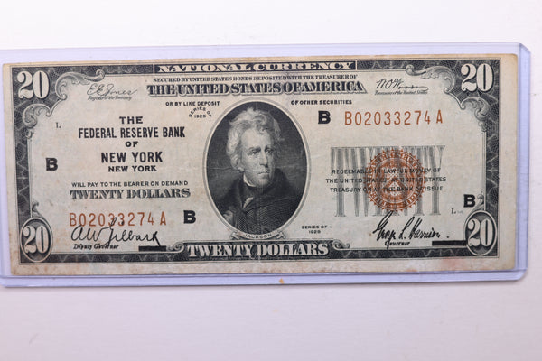 1929 National Currency., F.R.B. New York, N.Y.,  Circulated Note., Store #SNB002