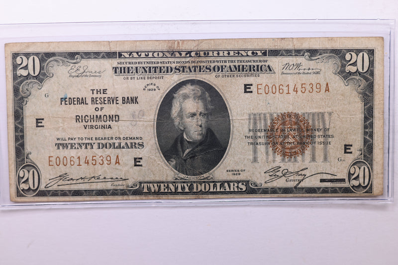 1929 National Currency., F.R.B. Richmond, VA.,  Circulated Note., Store