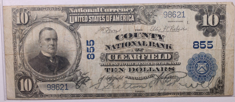 1902 $10, National Bank, CLEARFIELD, PA., #855., Circulated., Store #LNB003