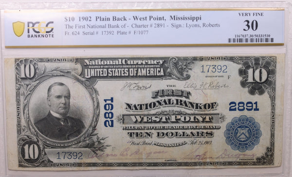 1902 $10 National., West Point, MS., #2891., Store #LGNB003