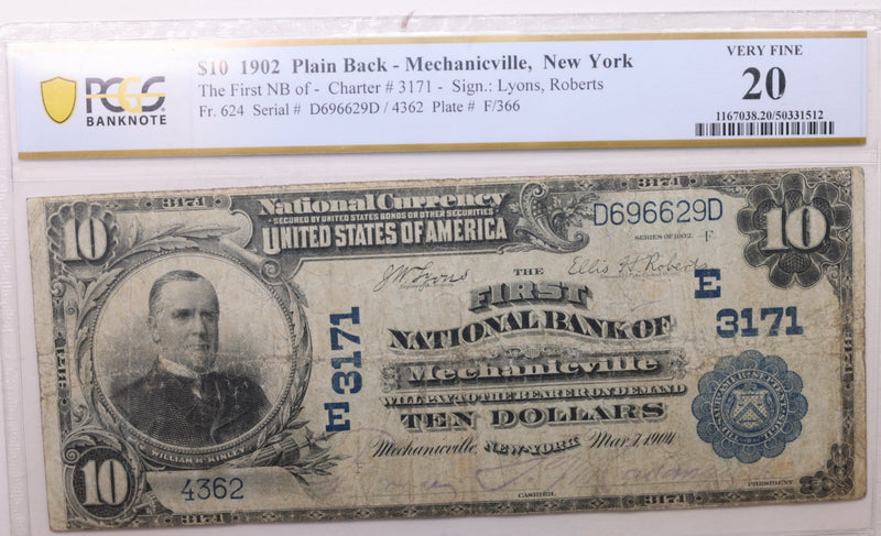 1902 $10, National., MECHNICVILLE, NY., #3171., PCGS VF-20., Store #LGNB006