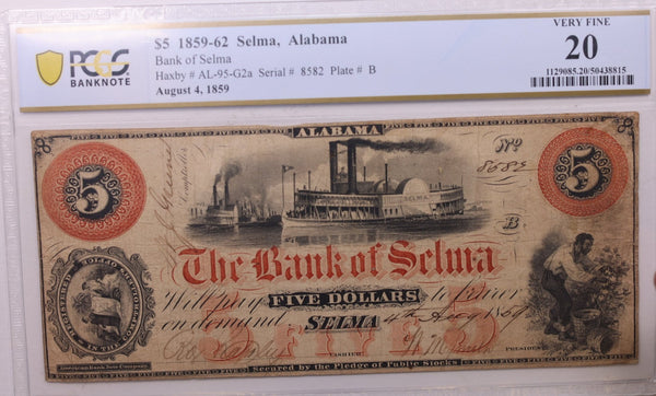 1859 $5., Bank of Selma., Alabama., Obsolete.,  PCGS VF-20., Store #GAL001