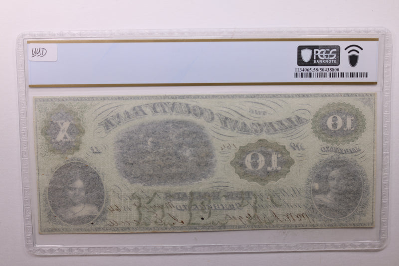 1864 $10., ALLEGANY COUNTY BANK., Cumberland, MD.,  PCGS AU-58., Store