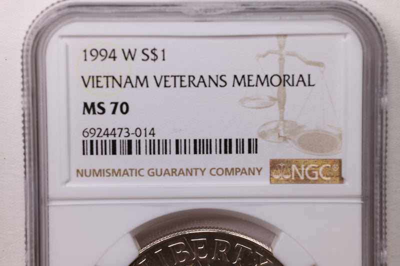 1994-W Vietnam Veterans Memorial., Commemorative., NGC MS-70., Store