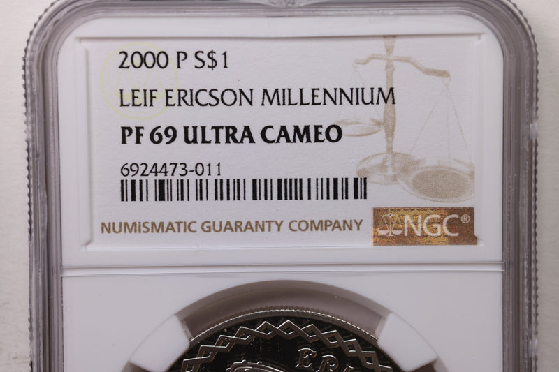 2000-P Leif Ericson Millennium., Silver Commemorative., NGC PF-69., Store