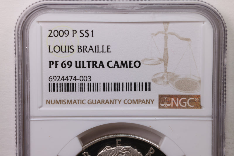 2009-P, Louis Braille., Silver Dollar Commemorative., NGC PF-69., Store